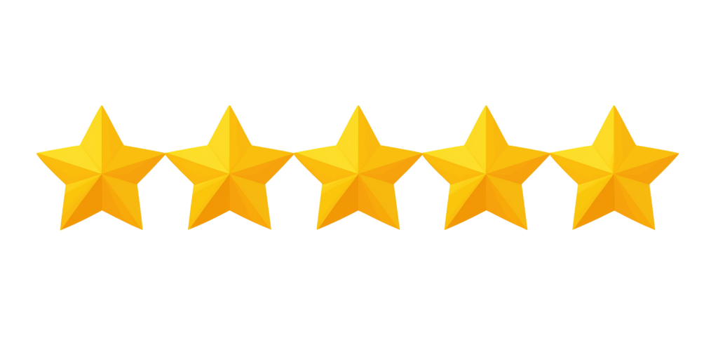 Five bright yellow stars lined up side by side on a white background, just like top-notch craftsmanship—showing a solid five-star rating for quality work. - Barndominium Kansas